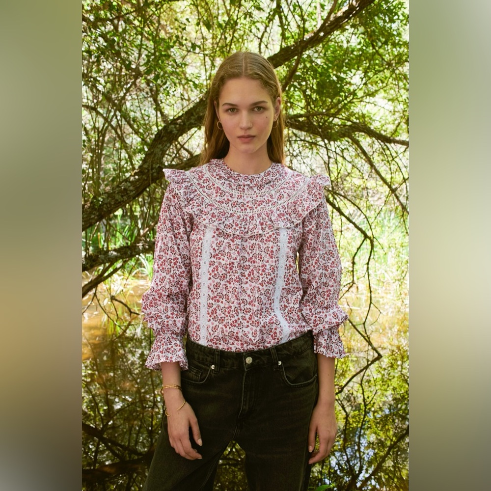 Sonmer Carmen $160 Pink/Burgandy Button Down Blouse